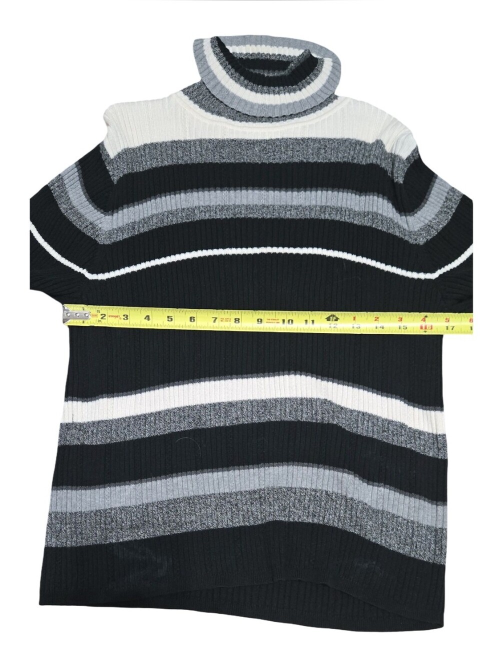 Liz Claiborne Black, Gray & White Striped Turtleneck Sweater Knit Layering - Picture 3 of 10
